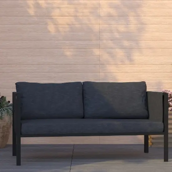 Merrick Lane Outdoor Love Seat/Sofa With Removable Fabric Cushions And Steel Frame image {1}