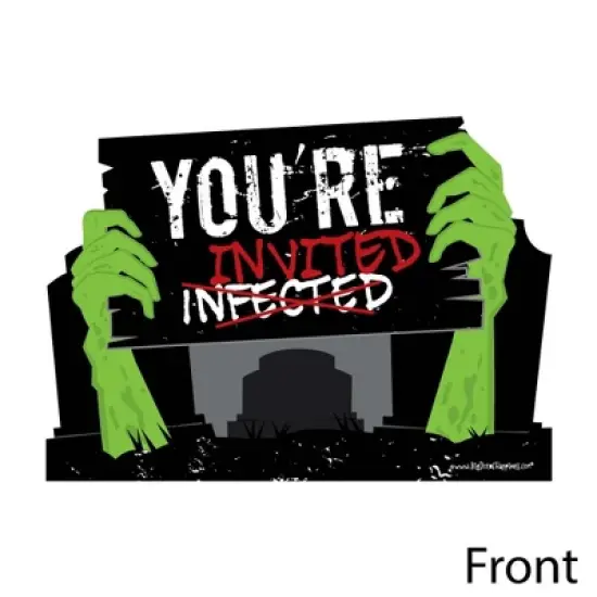 Big Dot of Happiness Zombie Zone - Shaped Fill-in Invitations - Halloween or Birthday Zombie Crawl Party Invitation Cards with Envelopes - Set of 12 image {1}