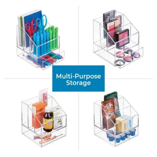 Clarity Cosmetic Palette Organizer with Drawer for Vanity or Cabinet to Hold Makeup, Beauty Products, Hair Accessories - 3 Compartments - Clear image {8}