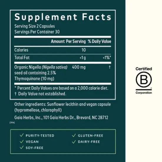 Gaia Herbs Black Seed Oil - Cold-Pressed Capsules for Lung, Respiratory, and Antioxidant Support - 60 Vegan Liquid Phyto-Capsules image {1}