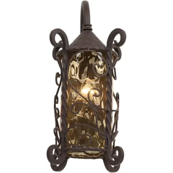 John Timberland Casa Seville Vintage Rustic Outdoor Wall Light Fixture Dark Walnut Scroll 18 1/2" Champagne Hammered Glass for Post Exterior Barn Deck image {4}