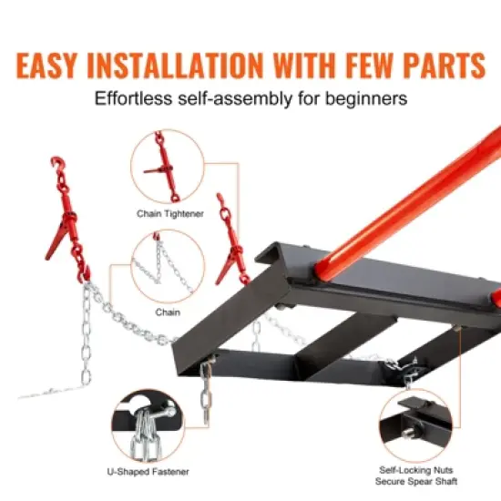 VEVOR 49" Hay Spear, 3000lbs Loading Capacity, Skid Steer Loader Tractor Bucket Attachment with 2pcs 17.5" Stabilizer Spears and 60" Chain, Black image {3}