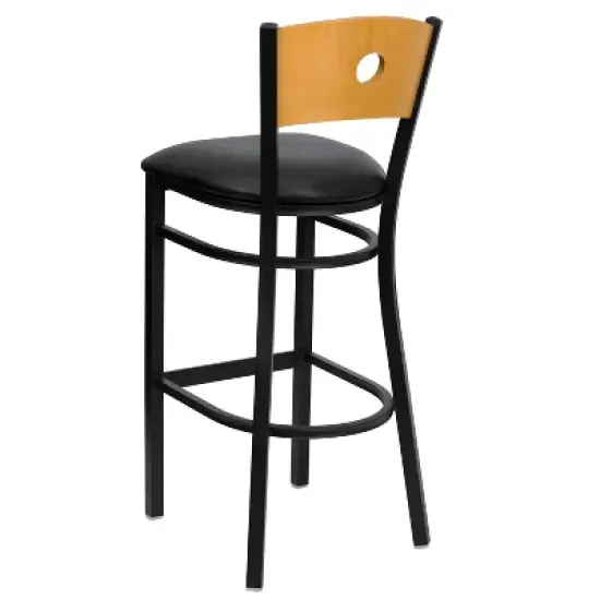 Emma and Oliver Wood Circle Back Black Metal Restaurant Dining Barstool image {2}