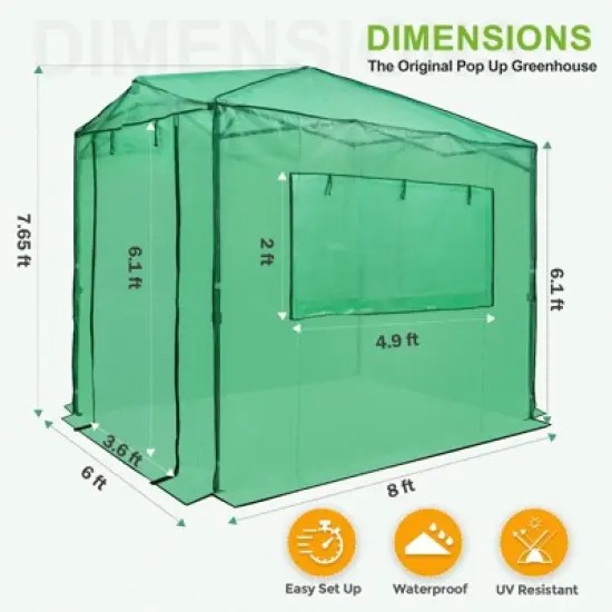 EAGLE PEAK 8'x6' Portable Walk-in Greenhouse, Upgraded Screen Mesh Door, Green image {2}