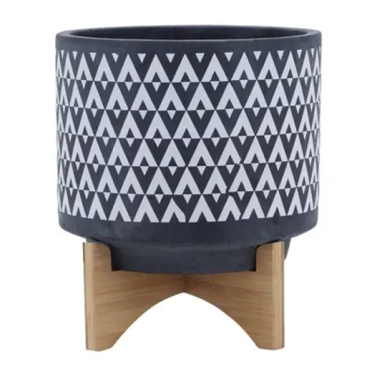 Sagebrook Home With Wooden Stand Aztec Ceramic Planter Pots Gray image {9}