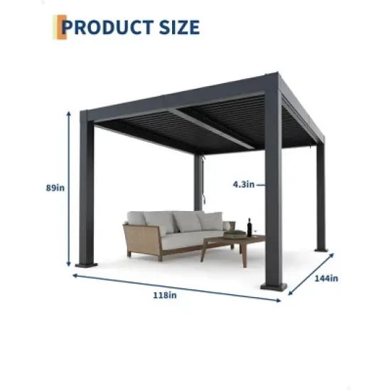 ODK All-Aluminum Louvered Pergola, Outdoor Pergola with Adjustable Louvered Roof, Reinforced Aluminum Frame, Hardtop Gazebo for Patio, Deck image {5}