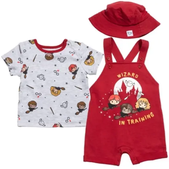 Harry Potter Hermione Hedwig Owl Ron Weasley Baby French Terry Short Overalls T-Shirt and Hat 3 Piece Outfit Set Newborn to Infant image {7}