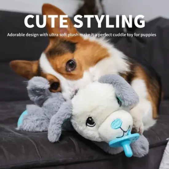 Allforpaws Pups Dog Toys, Puppy Soothing Heartbeat Warm Bear Comfort Dog Sleep Aid Plush Toy, Pacifier Buddy, White image {3}