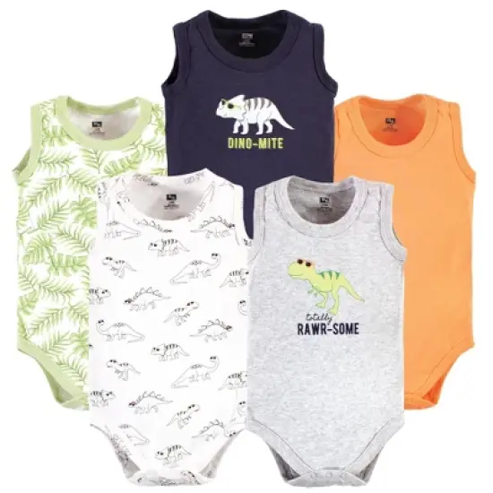 Hudson Baby Infant Boy Cotton Sleeveless Bodysuits, Cool Dinosaurs image {7}
