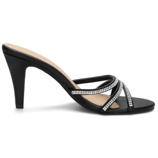 Allegra K Women's Rhinestone Strappy Heel Mules image {5}