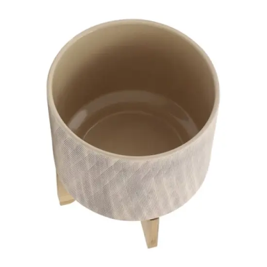 Sagebrook Home 12"x10" Mesh Ceramic Planter Pot with Stand Tan image {3}