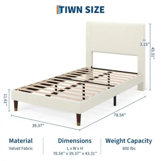 Bed Frame Upholstered Platform Size Bed with Fabric Headboard, Non-Slip and Noise-Free, Wooden/Metal Slats Support image {2}
