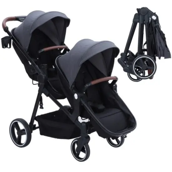 Tandem Stroller w/ Convertible Bassinet - Reversible Infant-to-Toddler Seat w/ XL Storage & Adjustable Canopy, One-Pull Fold image {9}