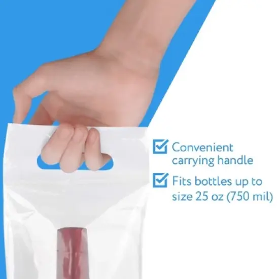 Impresa Clear Plastic To Go Wine Bags with Handles - 50 Pack - Fits 25 oz Bottles - Tamper Proof Seal image {4}