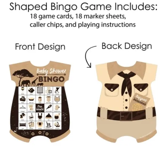 Big Dot of Happiness Wild Safari - Picture Bingo Cards and Markers - African Jungle Adventure Baby Shower Shaped Bingo Game - Set of 18 image {2}