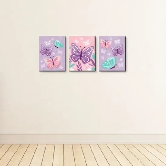 Big Dot of Happiness Beautiful Butterfly - Floral Nursery Wall Art and Kids Room Decor - 7.5 x 10 inches - Set of 3 Prints image {2}