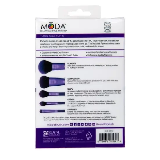 MODA Brush Total Face Travel Makeup Brush Set with Flip Case- 6pc image {12}