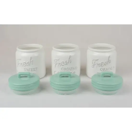 Design Imports Aqua Ceramic Jar Canister Set/3 image {7}