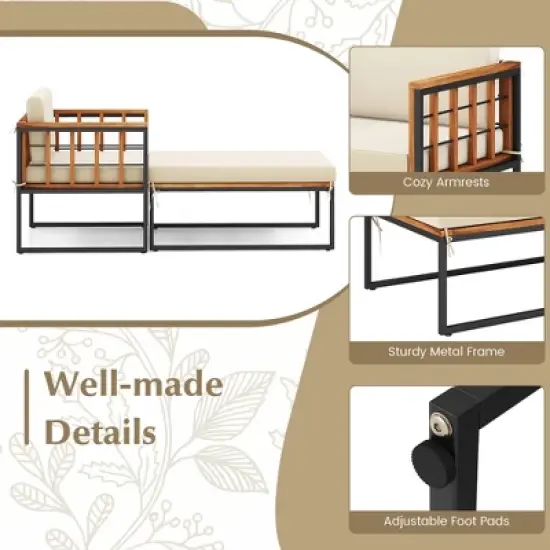 Tangkula 2pcs Outdoor Chaise Lounge Chair Acacia Wood Heavy Duty 1200 lbs Weight Capacity image {4}