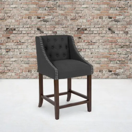 Emma and Oliver 24"H Transitional Tufted Walnut Counter Stool image {1}