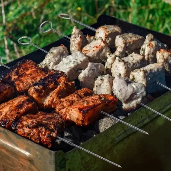 7-Piece BBQ Grill Tool Kit - Stainless Steel BBQ Accessories Kitchen Set with Spatula, Tongs, Fork, Knife, Brush, Skewers, and Case by Home-Complete image {6}