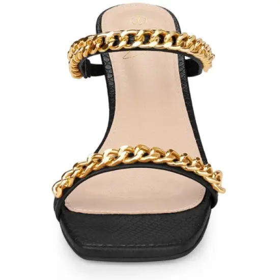 Perphy Snakeskin Printed Square Toe Chain Stiletto Heels Slide Sandals for Women image {1}