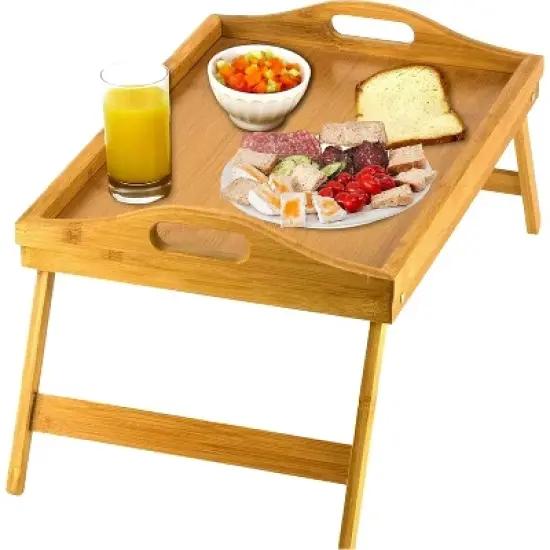 Attop Home-It Bed Table Tray with Folding Legs - Bamboo Breakfast Tray with Handles for Bed, Sofa, Eating and Laptops, Snacking and Working image {8}