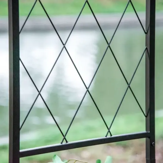 Outsunny 85'' Metal Garden Arbor with Gate, Outdoor Steel Arch with Scrollwork for Climbing Vines, Ground Mountable Columns image {7}