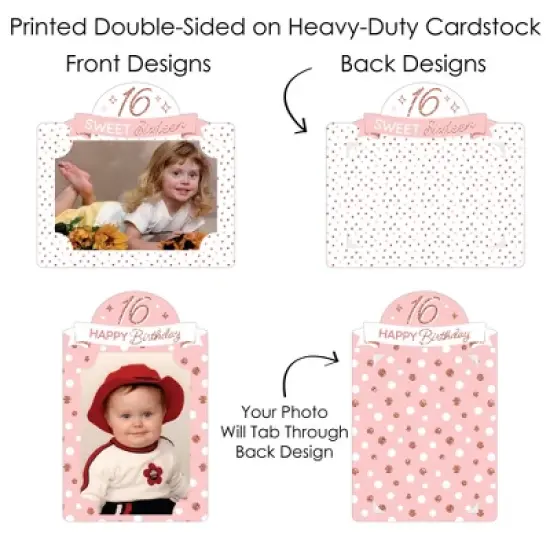 Big Dot of Happiness 16th Pink Rose Gold Birthday Party Picture Centerpiece Photo Table Toppers 15 Pc image {4}