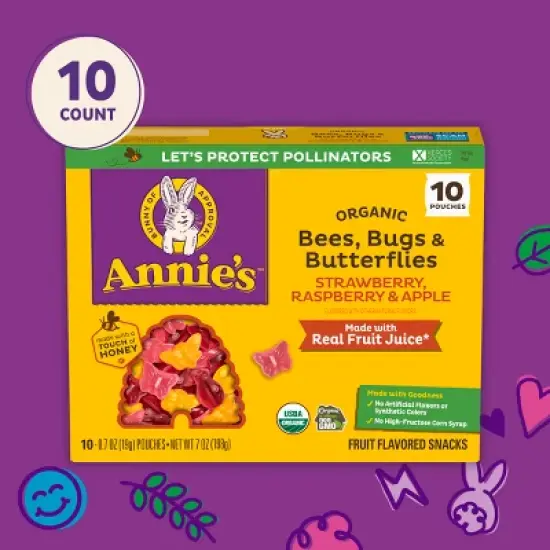 Annie's Organic Bees, Bugs & Butterflies Strawberry, Raspberry & Apple Fruit Snacks - 7oz/10ct image {4}