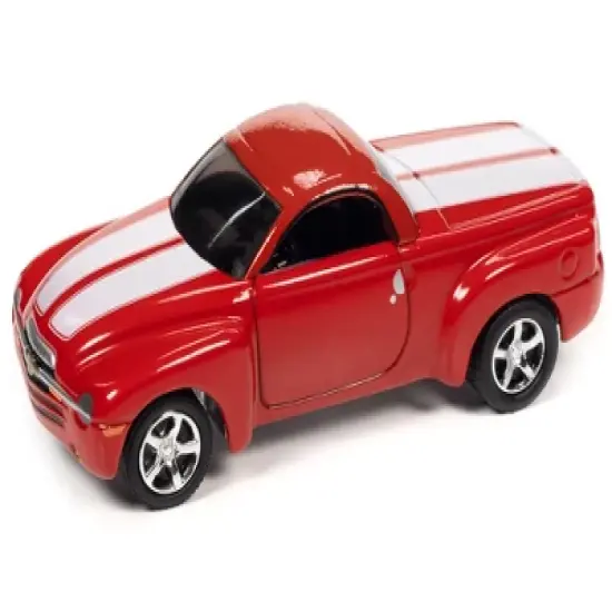 2005 Chevrolet SSR Pickup Truck Torch Red with White Stripes Ltd Ed to 8476 pieces 1/64 Diecast Model Car by Johnny Lightning image {1}