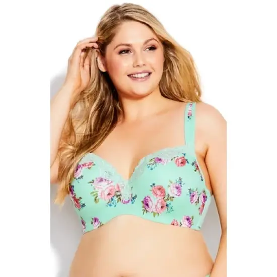 Women's Plus Size Basic Balconette Bra - mint floral | AVENUE image {3}
