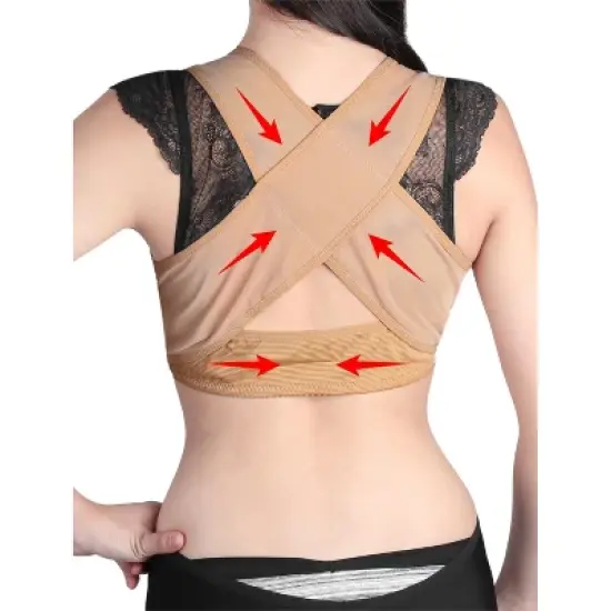 Unique Bargains Women Adjustable Shoulder Back Posture Corrector Brace Support Belt XXL Skin Color image {1}