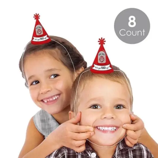 Big Dot of Happiness Fired Up Fire Truck - Mini Cone Firefighter Firetruck Baby Shower or Birthday Party Hats - Small Little Party Hats - Set of 8 image {1}