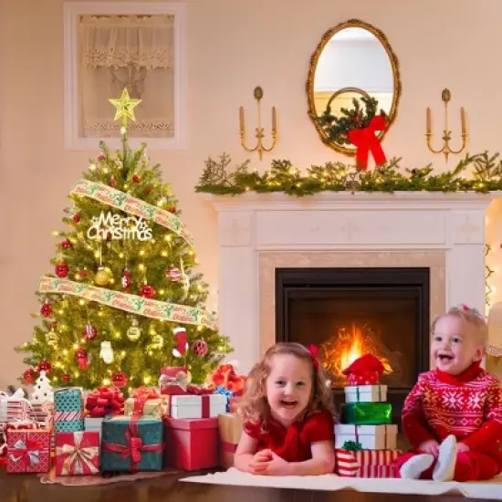 4.5/6/7.5/9/12FT Pre-Lit Artificial Christmas Tree with LEDs, PVC Branch Tips & Metal Stand - Easy Assembly Xmas Tree for Home Office Decor image {16}