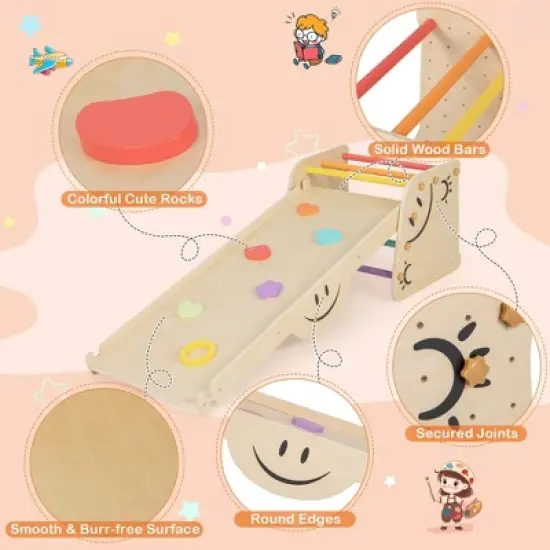 Costway Wooden Climbing Toy Triangle Climber Set of 2 with Seesaw Dual-sided Ramp Indoor Colorful image {3}