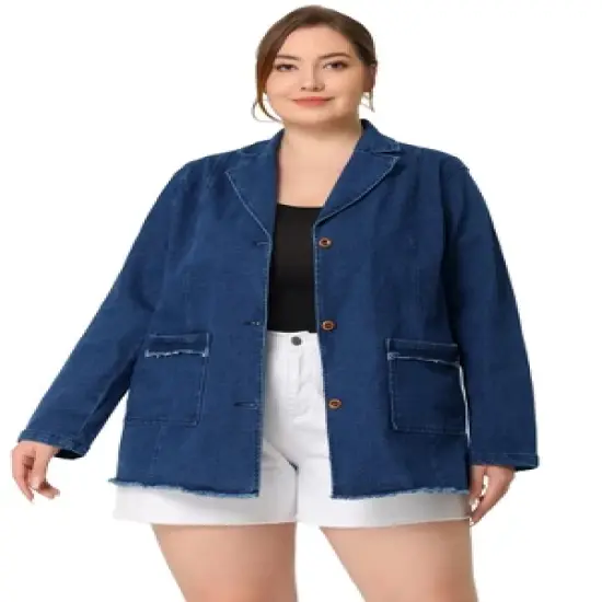 Agnes Orinda Women's Plus Size Fashion Outfits Button Work Formal Denim Jean Blazers image {2}
