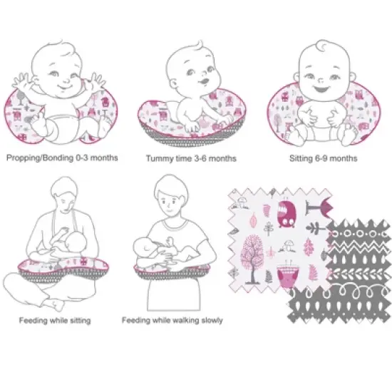 Bacati - 3 pc Owls Pink/Gray Girls Hugster Feeding & Infant Support Nursing Pillow image {3}