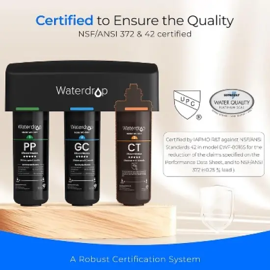 Waterdrop TSA 8 Layer Under Sink Water Filter System, Reduces PFAS, PFOA/PFOS,Extra 10-PP Water Replacement Filter image {2}