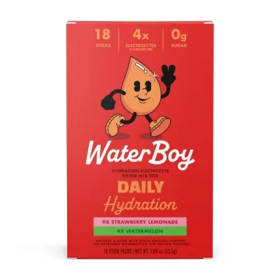 Waterboy Daily Hydration Sports Drink Variety Pack - Strawberry Lemonade + Watermelon - 1.89oz/18ct image {2}