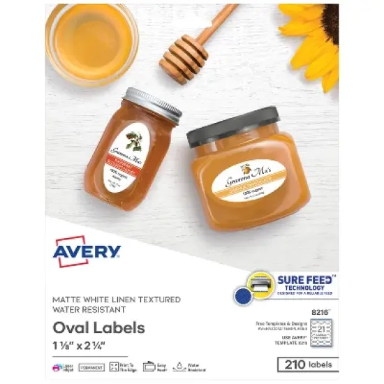 Avery Printable Blank Oval Labels, 1-1/8" x 2-1/4", Textured Matte White, 210 Customizable Labels (8216) image {7}