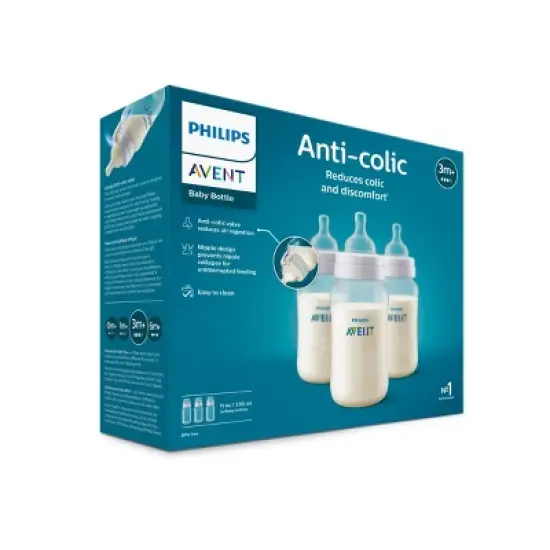 Philips Avent Anti-Colic Baby Bottle - Clear - 11oz/3pk image {2}