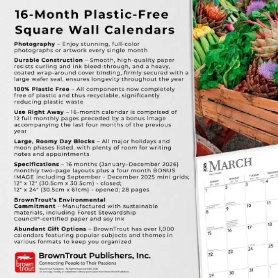 BrownTrout 2026 Tuscany 12"x24" Hanging Square Wall Calendar Plastic-Free image {5}