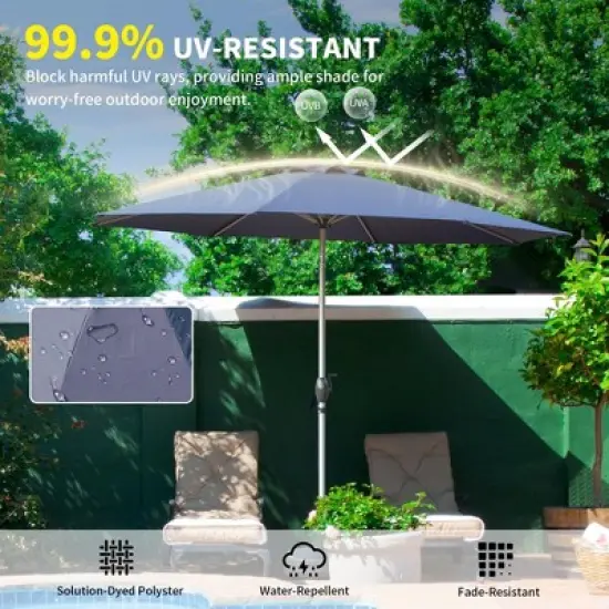 Syemin Outdoor Patio Umbrella with 8 Sturdy Ribs, Push Button Tilt and Crank, Waterproof, UV-Resistant Uitable for Garden, Blue, 120"*120"*97.2" image {2}
