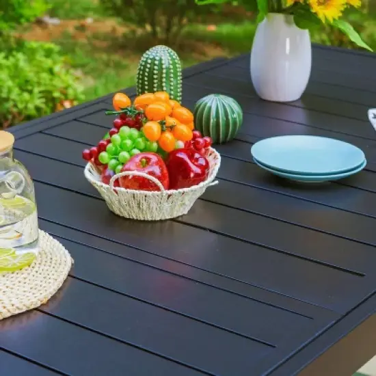 9pc Outdoor Dining Set with Extendable Table & Rattan Wicker Chairs with Cushions - Captiva Designs image {3}