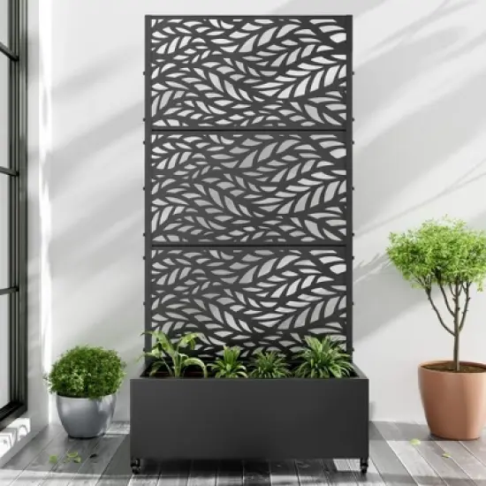 PexFix Outdoor Metal Trellis with Planter Box in Leaf Pattern image {6}
