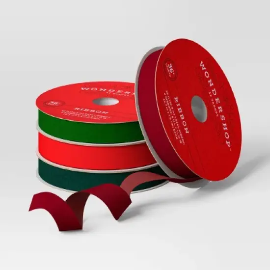 4 pk Christmas Velvet Ribbon Gift Packaging Accessories Red/Green - Wondershop&trade; image {2}