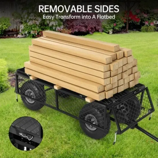 500 Lbs Capacity Heavy Duty Mesh Steel Garden Cart, Folding Utility Cart w/Removable Side Nets & 10 in Pneumatic Tires for Gardens, Lawns, Yards image {3}