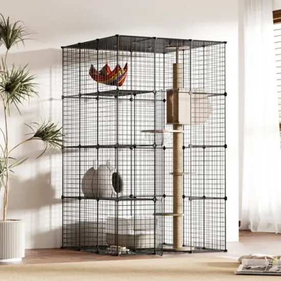 Sandinrayli Metal Indoor Cat House Cat Cage Playpen, Black image {8}
