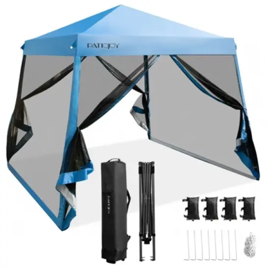 Costway 10x10Ft Patio Outdoor Instant Pop-up Canopy Slant Leg Mesh Tent Folding White/Blue/Grey image {1}